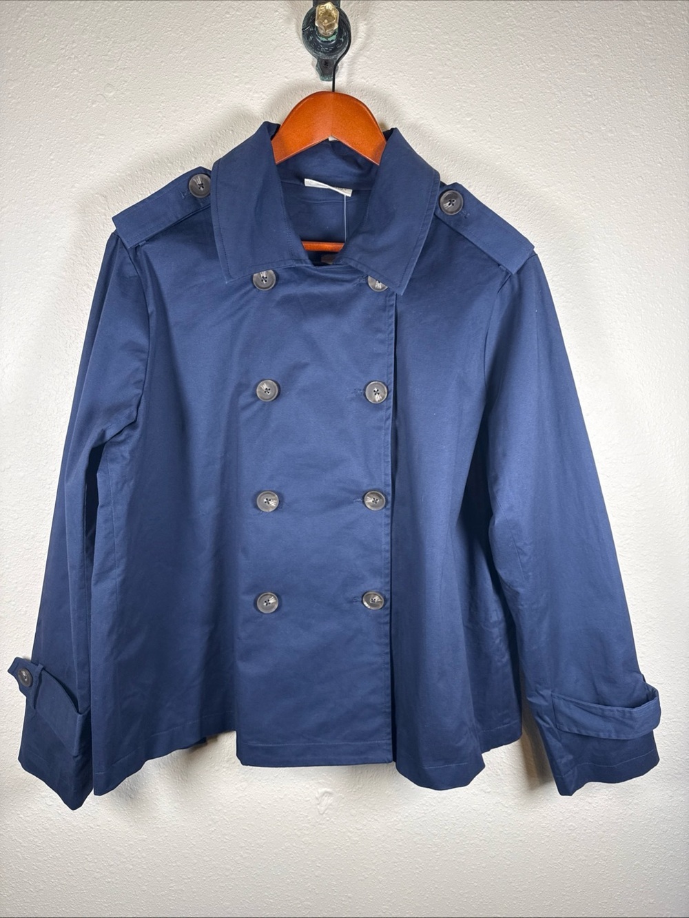78 And Sunny Navy Cropped Trench Coat Women’s 1X Classic Preppy